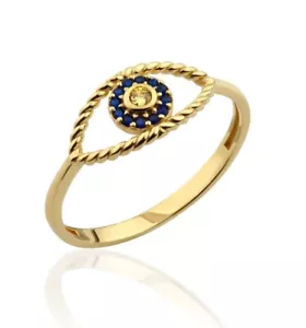 14K Solid Gold Evil Eye Ring, Protection Ring, Handmade Ring - Picture 1 of 10