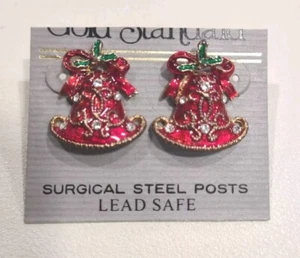 Pendientes perforados campana estrás esmalte Navidad 1", D5 - Imagen 1 de 4