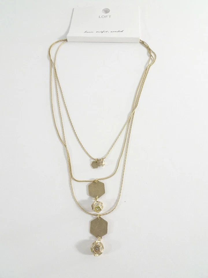 Ann Taylor Loft Hexagon Fireball Disc Triple Tier Layer Necklace 34.50