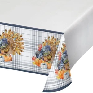 Thanksgiving Elegance Plastic Tablecloth 54" x 102" Border Print Tableware - Picture 1 of 1