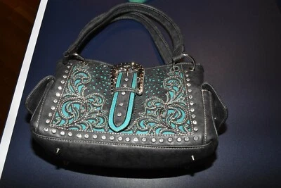 Montana West Embroidery Tooled Rhinestone concealed carry Handbag purse - Image 1 of 4