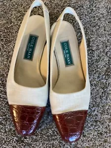 Scarpe eleganti piatte donna Cole Haan schienale posteriore US 8 1/2 B stile F50637 tela marrone chiaro - Foto 1 di 8