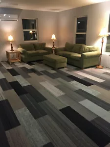 New Shaw Carpet Tile Planks Rectangles Mixed Gray Patterns Neutral 360 sq ft + - Picture 1 of 8