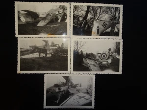 RARE WW2 SET OF 5 GERMAN PLANE CRASH PHOTOGRAPHS WITH DATES - Picture 1 of 12