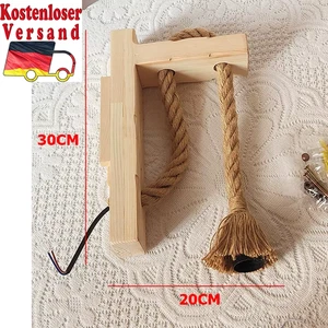 Vintage Hemp Rope Wall Lamp with Plug Wood Wall Lamp E27 Indoor Loft Outdoor Cor - Bild 1 von 10