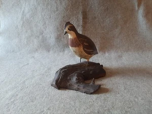 Vintage Carved Quail Shorebird Decoy on Driftwood unsigned by Artist - Picture 1 of 13