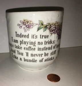 Tazza da tè vintage porcellana baffi floreale lilla poesia birra caffè umorismo rigido - Foto 1 di 6