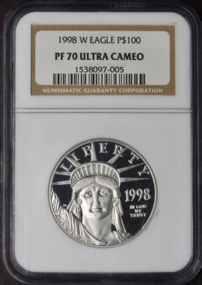 1998-W $100 American Platinum Eagle - NGC PF70 Ultra Cameo - ✪COINGIANTS✪ - Image 1 of 2