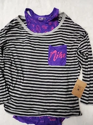 Nike Niñas Gris Negro Rayas Púrpura Camiseta sin Mangas Talla XL 13-15 Nueva Foto 1 de 4