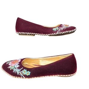 Matisse Womens Vintage Marisel-A Maroon Velvet Floral Embellished Flats Size 8 - Picture 1 of 9