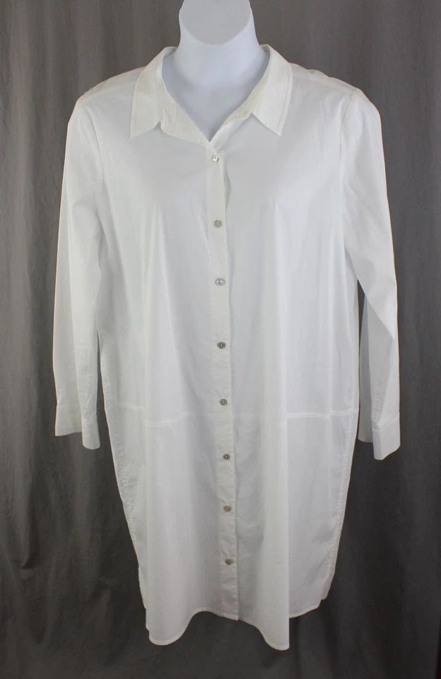 Eileen Fisher Women's White Organic Cotton Blend Button Down Shirt Dress XL - Image 1 of 3