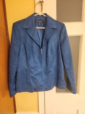 Chaqueta Blazer Evan-Picone Vintage Azul Turquesa Material Gamuza Talla 10 Foto 1 de 4