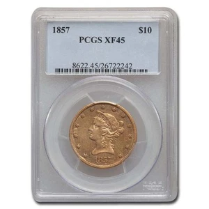 1857 $10 Liberty Aquila in oro XF-45 PCGS - Foto 1 di 3