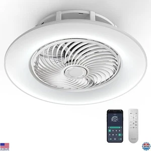 Bladeless Ceiling Fan with Light & Remote, 22" Low Profile, Multi-Speed LED - Picture 1 of 6