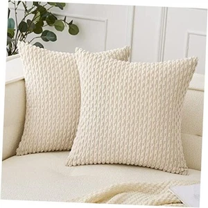 Cream White Throw Pillow Covers 18x18 Inch Set of 2 Decorative Couch Pillow - Picture 1 of 7