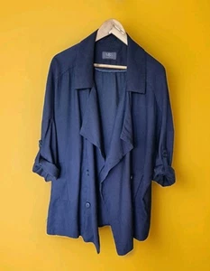 M&S Collection Double Breasted Waterfall Jacket Navy Size 16 Lightweight Women's - Picture 1 of 10
