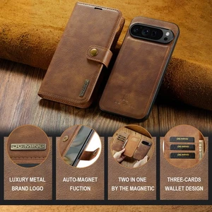 For Google Pixel 10 9 Pro XL 8A 7A Removable Wallet Flip Leather Card Case Cover - Picture 1 of 13