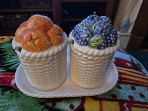 Vintage St Michael (M&S) Ceramic Jam Pot Set  - Picture 1 of 3