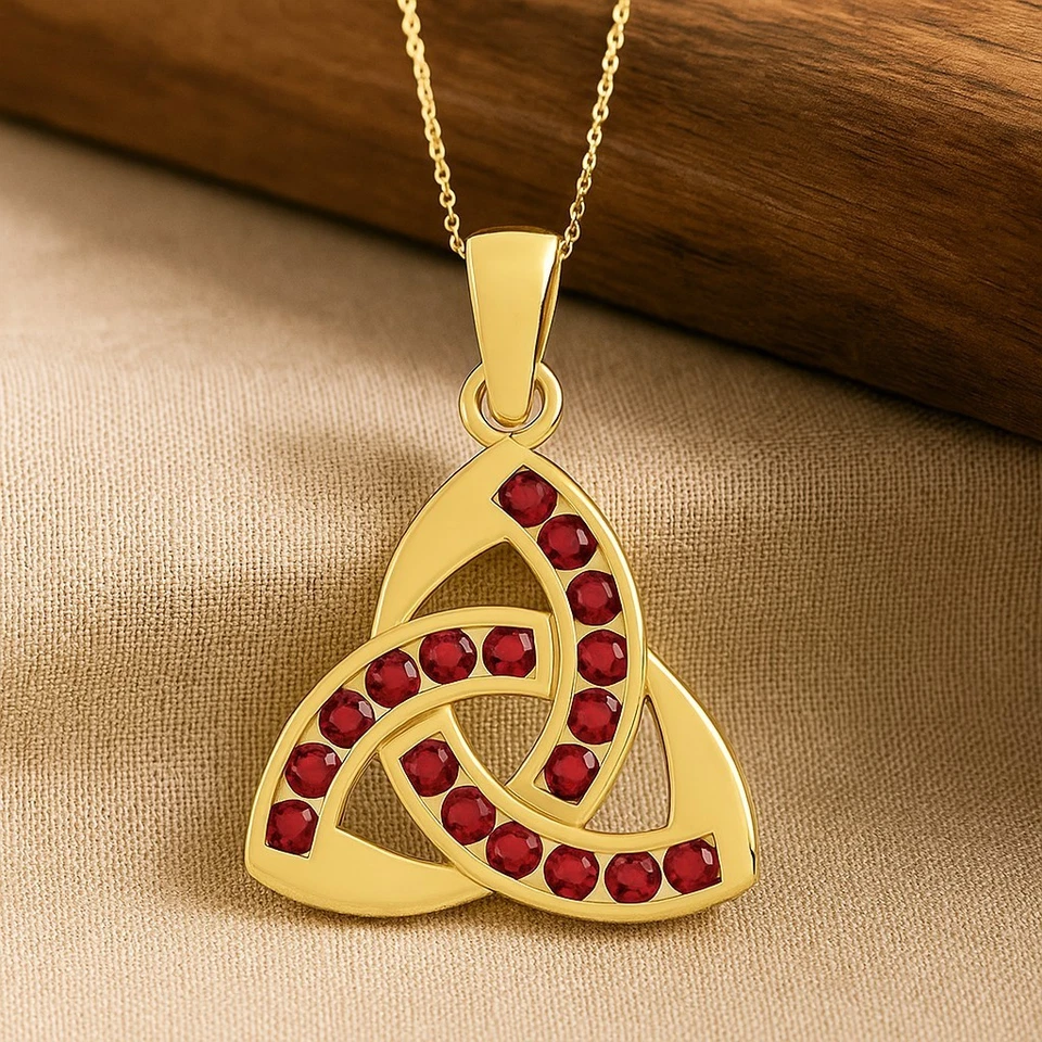 14K Gold Ruby Celtic Trinity Knot Pendant | July Birthstone # 1062 - Image 1 of 1