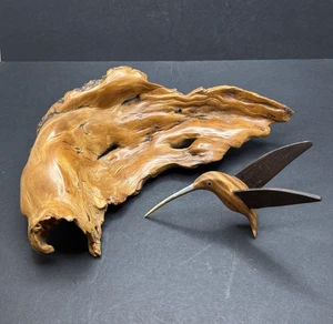 Vintage Holz Kolibri Schnitzerei & natürliche abstrakte Treibholz Skulptur - Bild 1 von 14