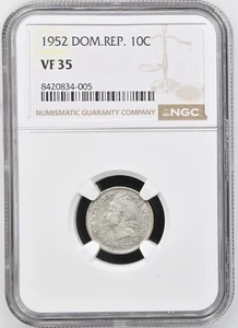 1952 Dominican Rep. 10 Cents NGC VF35 Scarce - Picture 1 of 2