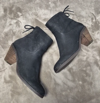 Lucky Brand Jalie Ankle Boot Women Shoes Sz 8.5M Black Leather Lace Up Heel Soft - Image 1 of 4