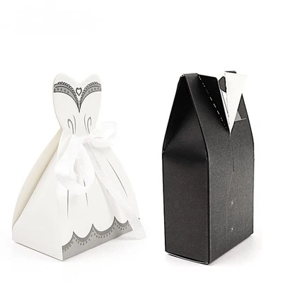 50 Cajas de Favor Blanco Negro Vestido de Novia Esmoquin Porta Regalo Decoraciones de Fiesta Foto 1 de 4