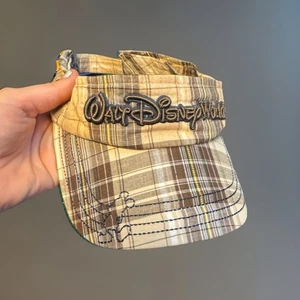 Cappello berretto Y2K marrone a quadri Walt Disney World ricamato visiera Topolino preppy - Foto 1 di 3
