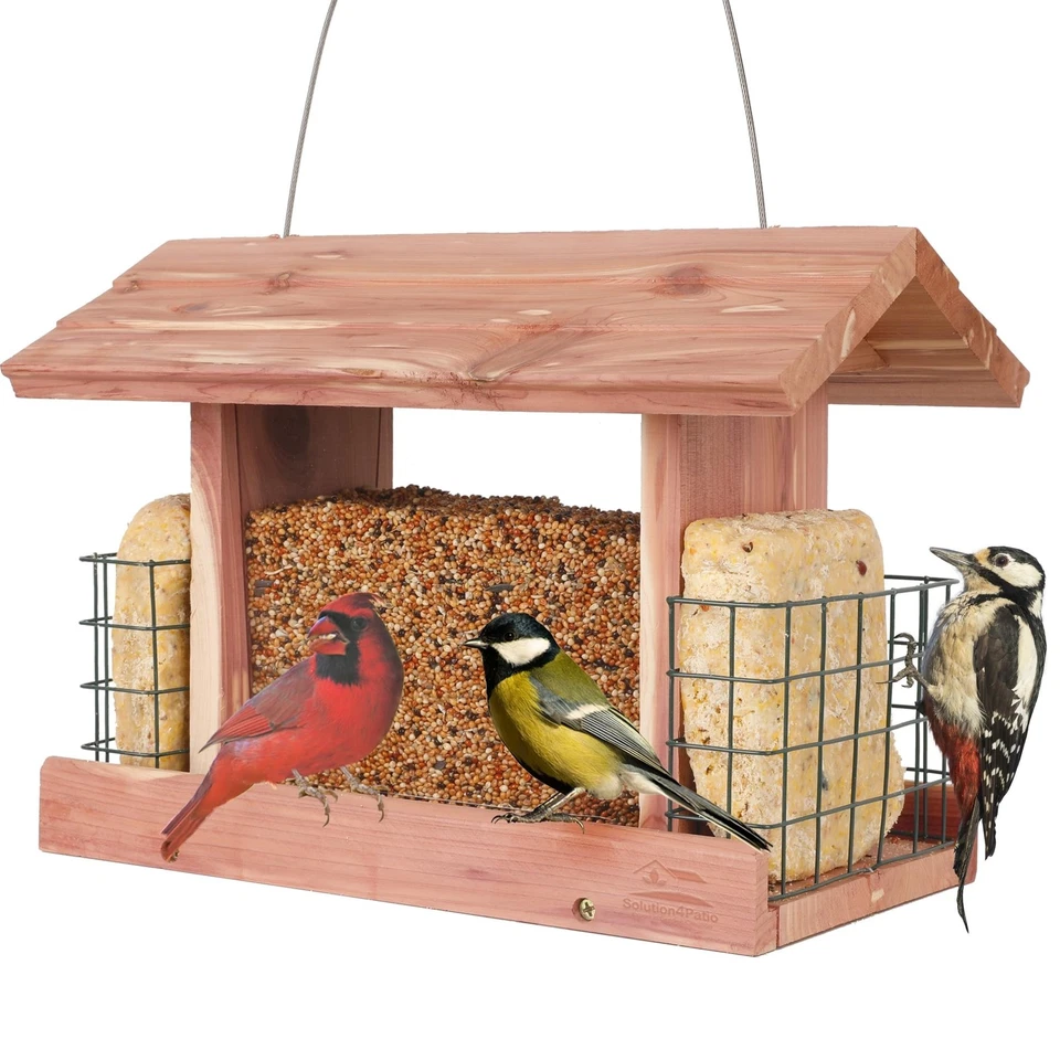 Solution4patio Homes Garden USA Cedar Bird Feeder Wildbird Essentials Handmad...