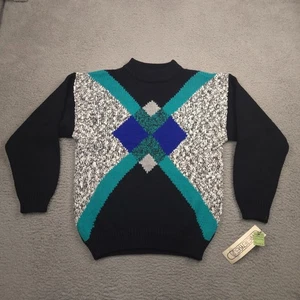 Maglione donna Pretense Plus nuovo con etichetta 18W nero geometrico colorblock acrilico vintage - Foto 1 di 9