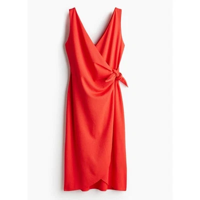 Vestido midi envolvente jersey texturizado elástico para mujer H&M cuello en V talla XL rojo nuevo con etiquetas Foto 1 de 4
