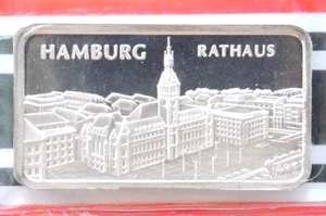 GERMANY DEGUSSA 1 Troy Oz Silver Pure 999 Fine Vintage Bullion Bar Proof HAMBURG - Foto 1 di 4