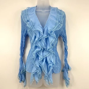 VTG Y2K Fairy Grunge Renaissance Kaelyn Max Top Womens L Blue Crinkle Whimsical - Picture 1 of 13