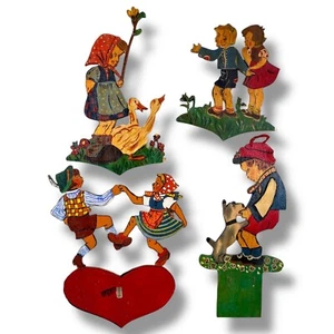 1940er Laubsägearbeiten Sammlung 4 Figuren Kind Mädchen Junge Hund Holz Alt RAR - Bild 1 von 10