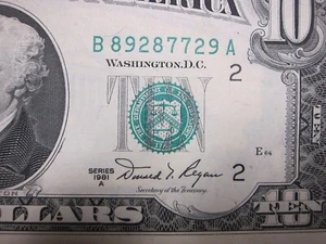 1981A $10 FRN #B89287729A - Picture 1 of 9