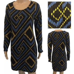 Anthropologie Aryeh Knit Sheath Dress Sz L Black Geometric Pullover - Picture 1 of 11