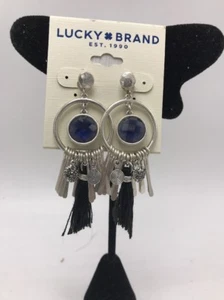 $35 Lucky Brand silvertone reversible stone & tassel Orbital drop earrings LC219 - Picture 1 of 7