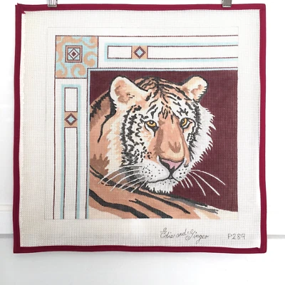 EDIE & GINGER Handpainted Needlepoint Canvas Tiger Decorative Border 14 Mesh - Image 1 of 3