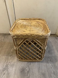 Vintage Mid Century Bohemian Cane Bamboo Boho Rattan Foot Stool Seat Side Table - Picture 1 of 12