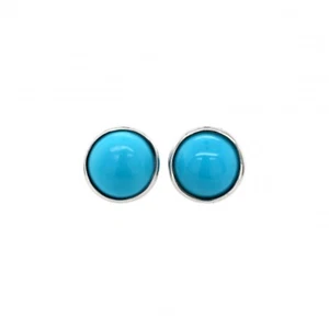 Turquoise Cab Round 2.39 Carat Stud Earring In 14k White Gold (45496) - Picture 1 of 4