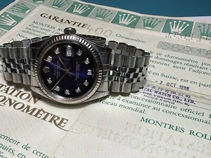 ROLEX DATEJUST 16014 MEN’S 36mm WRISTWATCH STAINLESS STEEL BLUE DIAMOND DIAL - Picture 1 of 10