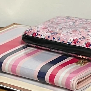 Ellen Tracy RFID Aluminum Wallet and Passport Case Set Pink Stripe & Floral - Picture 1 of 3