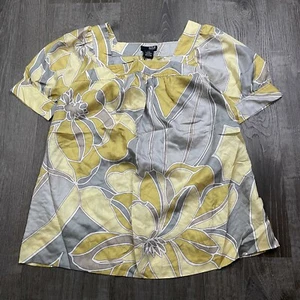 a.n.a. Maternity Womans Blouse Yellow Gray Floral Square Neck S/S Size S - Picture 1 of 4