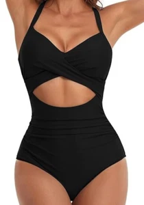 Eomenie Womens Size XL One Piece Swimsuit Deep V-Neck Ruffle Monokini Swimwear - Picture 1 of 10