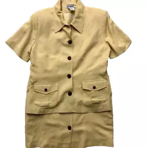 Linen Blend Skirt Suit Size10 Butter Yellow Cargo Safari Fisherman Blazer Jacket - Picture 1 of 13