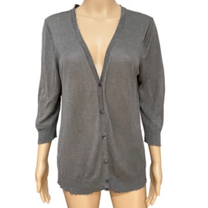 Ann Taylor silk/linen blend 3/4 sleeve olive green/gray cardigan size LP - Picture 1 of 9