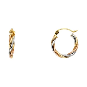Ioka - 14K Tri Color Gold 3 Line Braided Hoop Hinged Earrings - Picture 1 of 2
