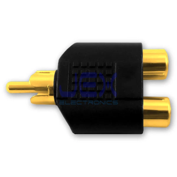 Male RCA/Phono to Twin/2-way Female RCA Splitter/Adapter Gold Plated Audio/Video - Image 1 of 1