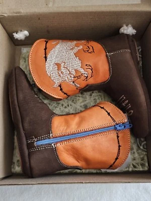 Roper Cowbaby Embroidery Square Toe Cowboy Infant Brown Casual Boots Size 2 Bull - Image 1 of 4