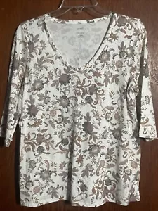 Pure Jill Blouse Women's Small Petite Floral 3/4 Sleeve V-Neck Artsy Shirt Top - Picture 1 of 5